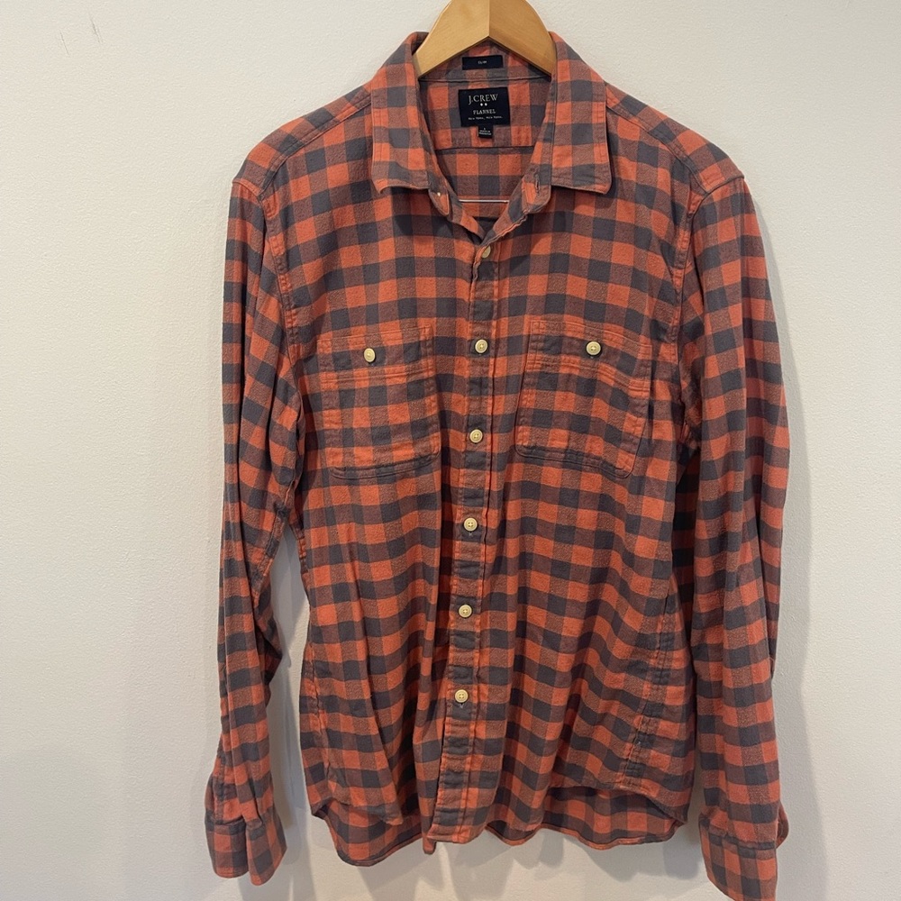 J Crew men’s slim flannel - red and gray
